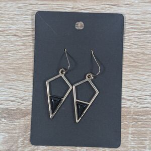 Silver Tone Geometric Dangle Earrings Black Triangle Modern Boho